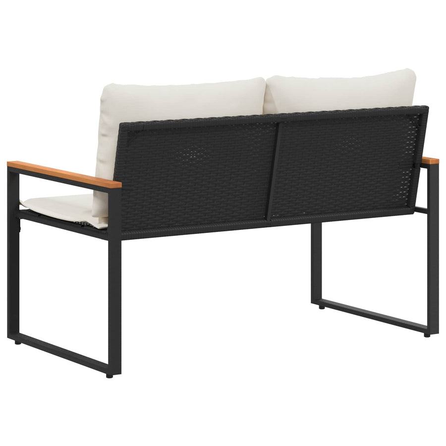 Bank Met Kussen En Cream Wit 115 X 65 X 72 Cm Rattan Zwart en crèmewit