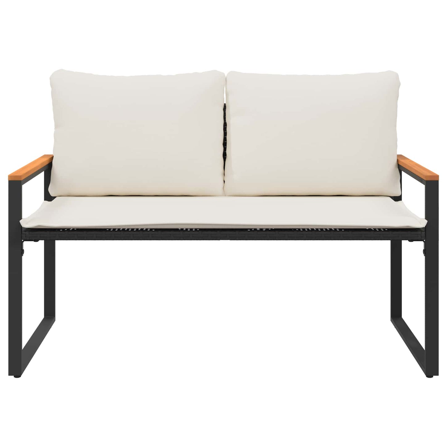 Bank Met Kussen En Cream Wit 115 X 65 X 72 Cm Rattan Zwart en crèmewit
