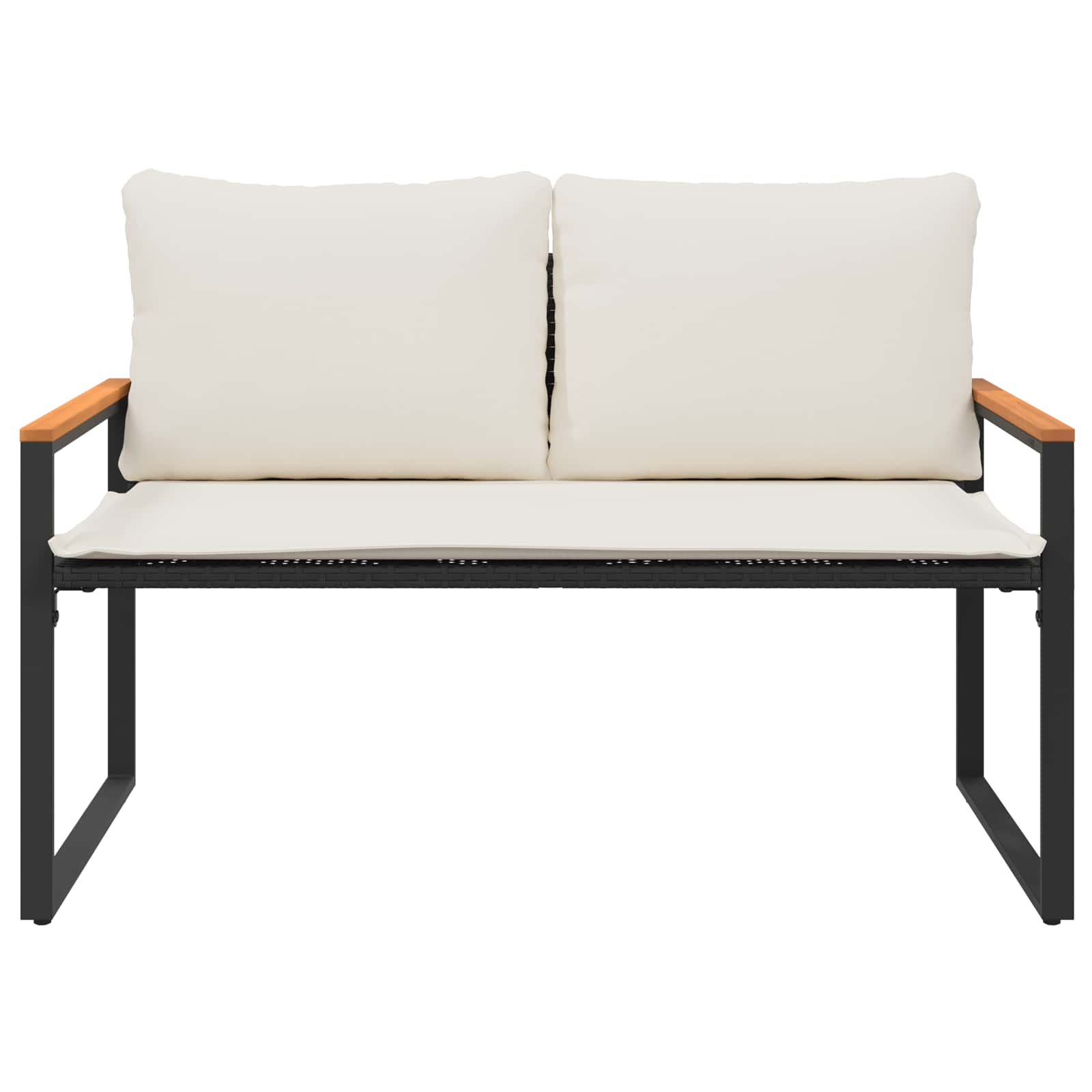 Bank Met Kussen En Cream Wit 115 X 65 X 72 Cm Rattan Zwart en crèmewit