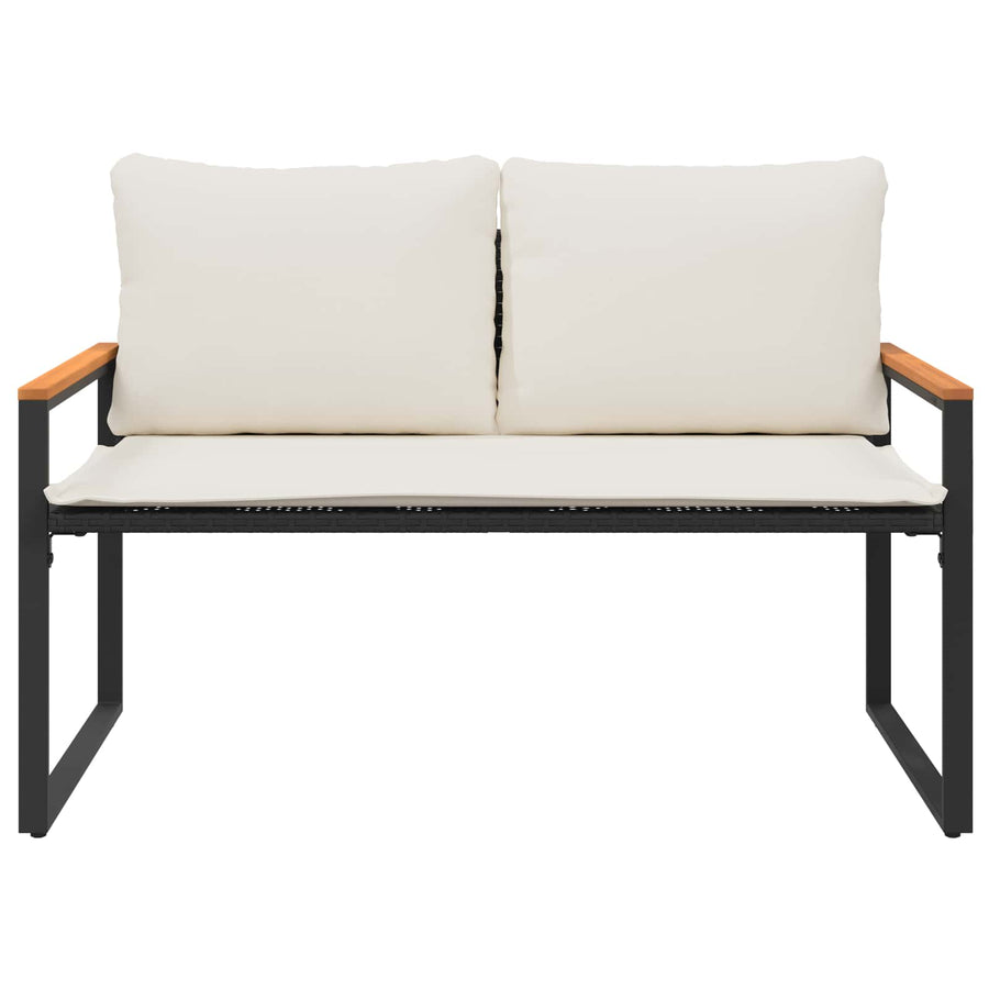 Bank Met Kussen En Cream Wit 115 X 65 X 72 Cm Rattan Zwart en crèmewit