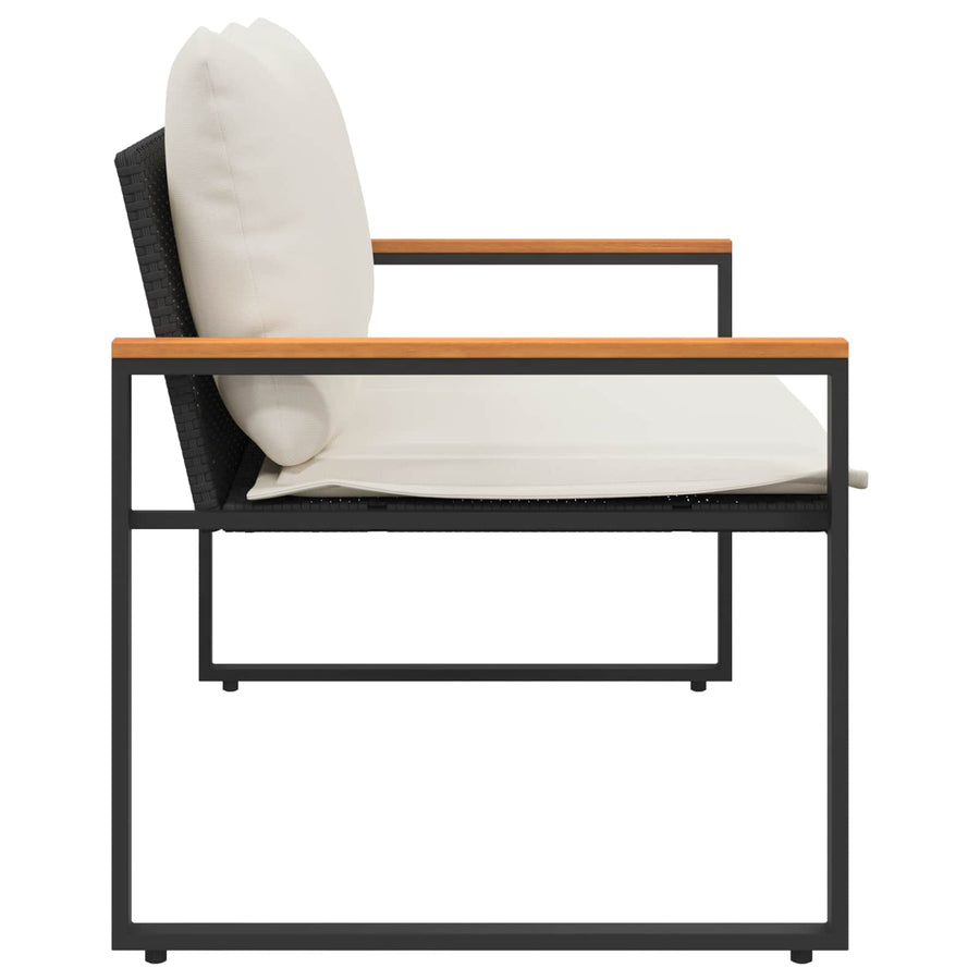 Bank Met Kussen En Cream Wit 115 X 65 X 72 Cm Rattan Zwart en crèmewit