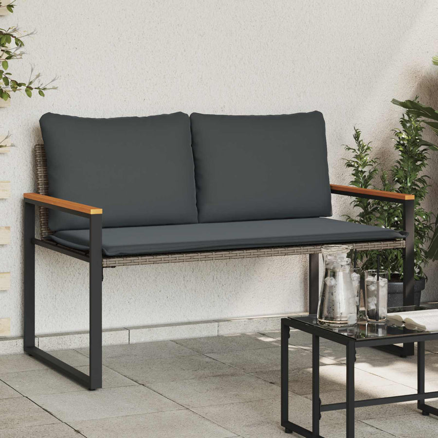 Bank Met Kussen 115 X 65 X 72 Cm Rattan grijs en donkergrijs