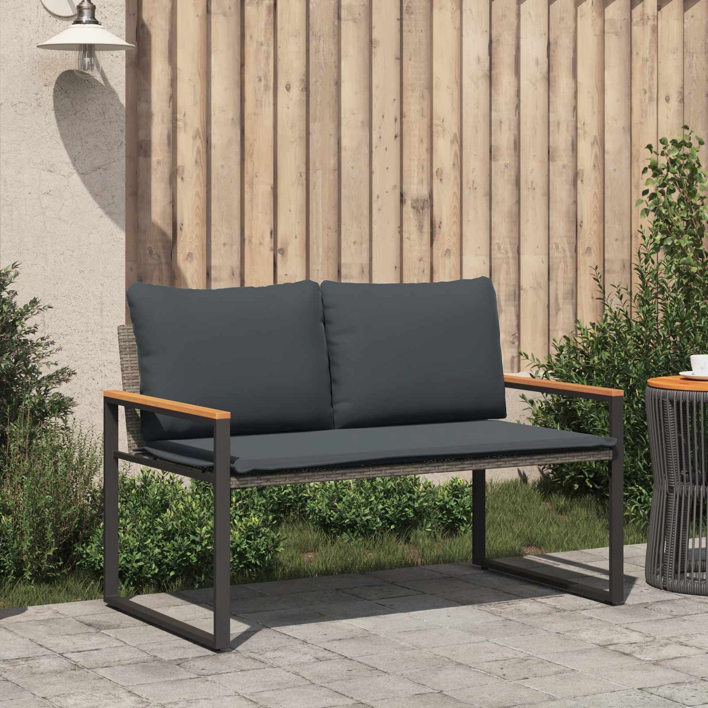 Bank Met Kussen 115 X 65 X 72 Cm Rattan grijs en donkergrijs