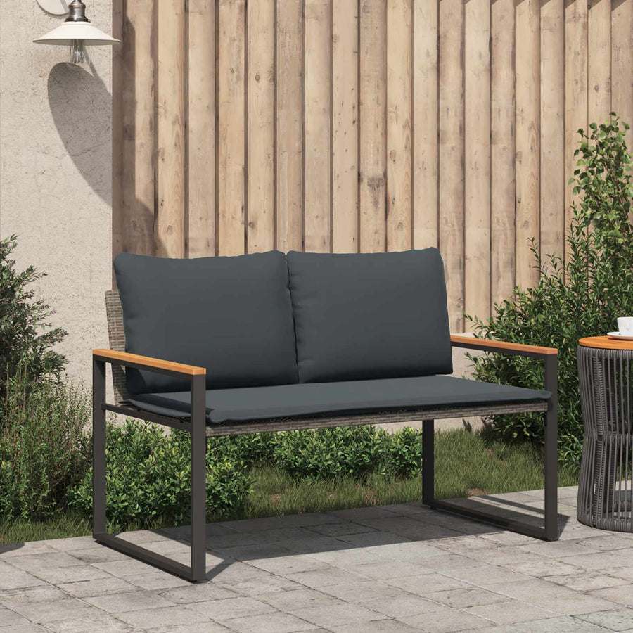 Bank Met Kussen 115 X 65 X 72 Cm Rattan grijs en donkergrijs