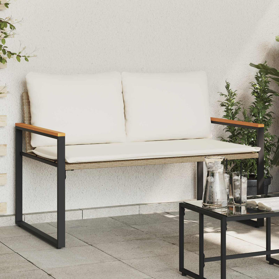 Bank Met Kussen En Crème Wit 115 X 65 X 72 Cm Rattan beige en crèmewit