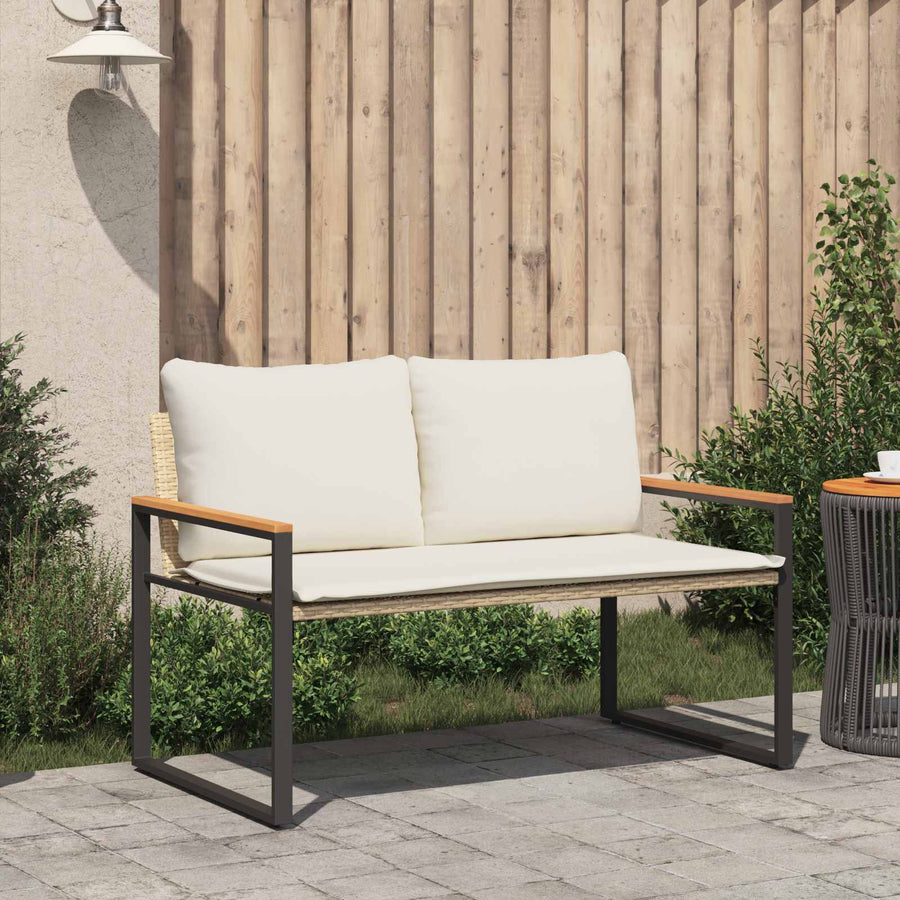 Bank Met Kussen En Crème Wit 115 X 65 X 72 Cm Rattan beige en crèmewit