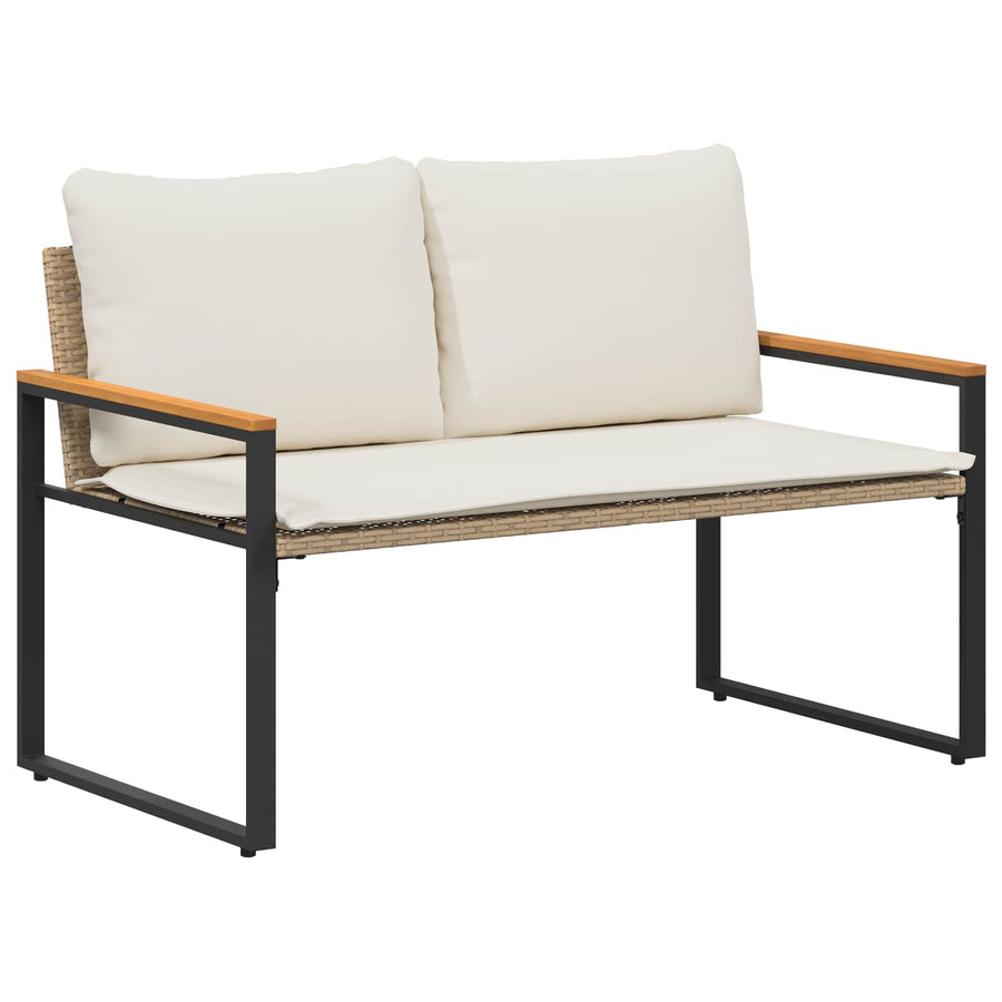 Bank Met Kussen En Crème Wit 115 X 65 X 72 Cm Rattan beige en crèmewit