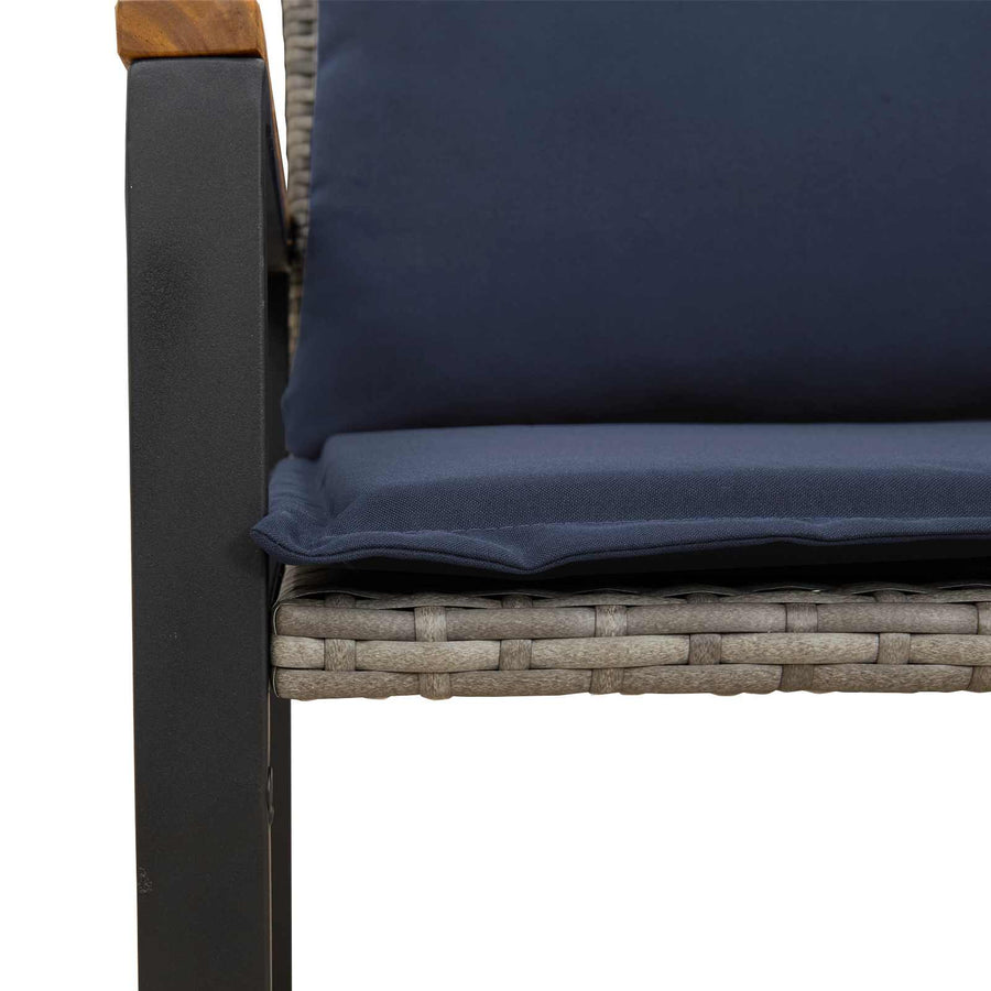 Bank Met Kussen 115 X 65 X 72 Cm Rattan grijs en marineblauw