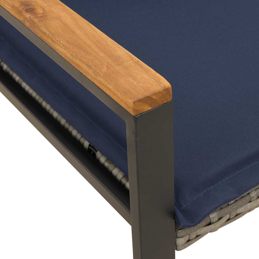 Bank Met Kussen 115 X 65 X 72 Cm Rattan grijs en marineblauw