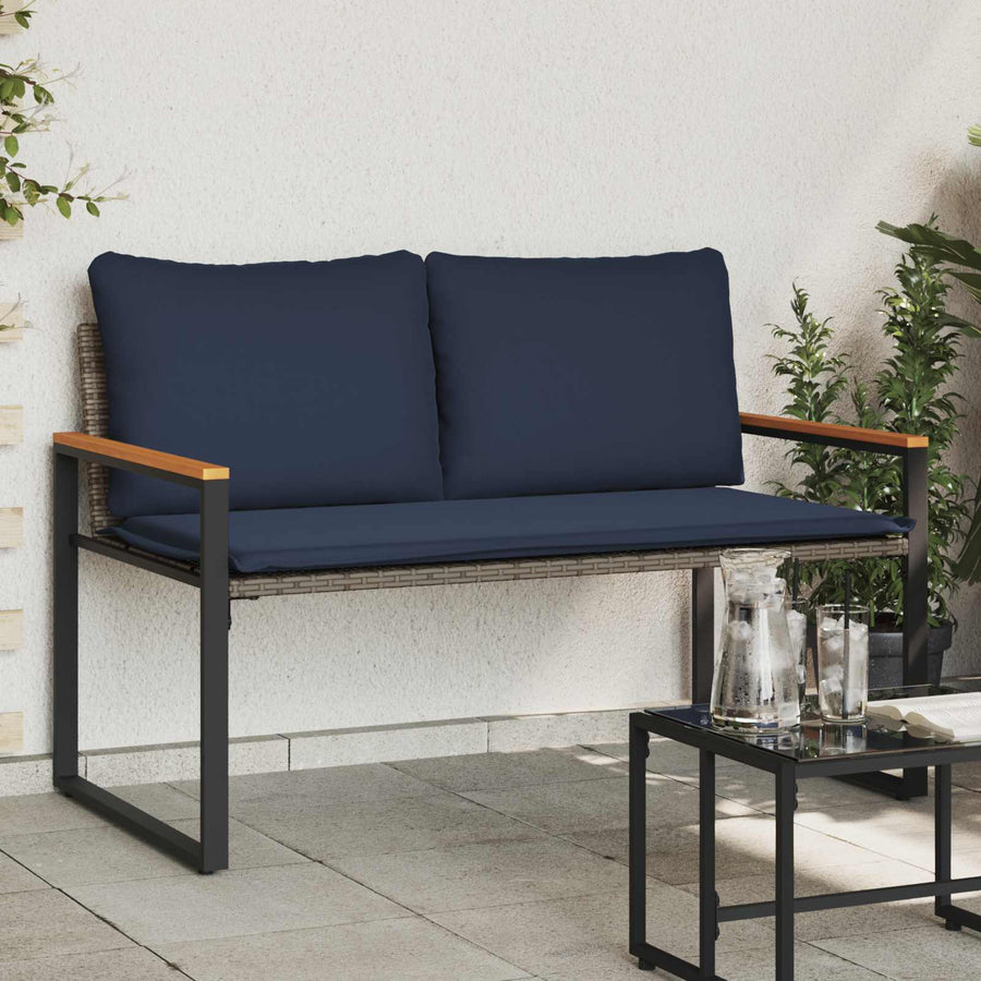 Bank Met Kussen 115 X 65 X 72 Cm Rattan grijs en marineblauw