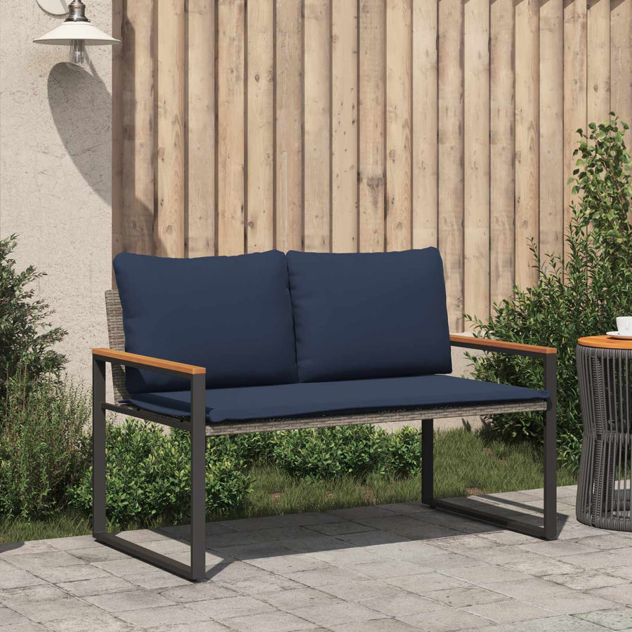 Bank Met Kussen 115 X 65 X 72 Cm Rattan grijs en marineblauw