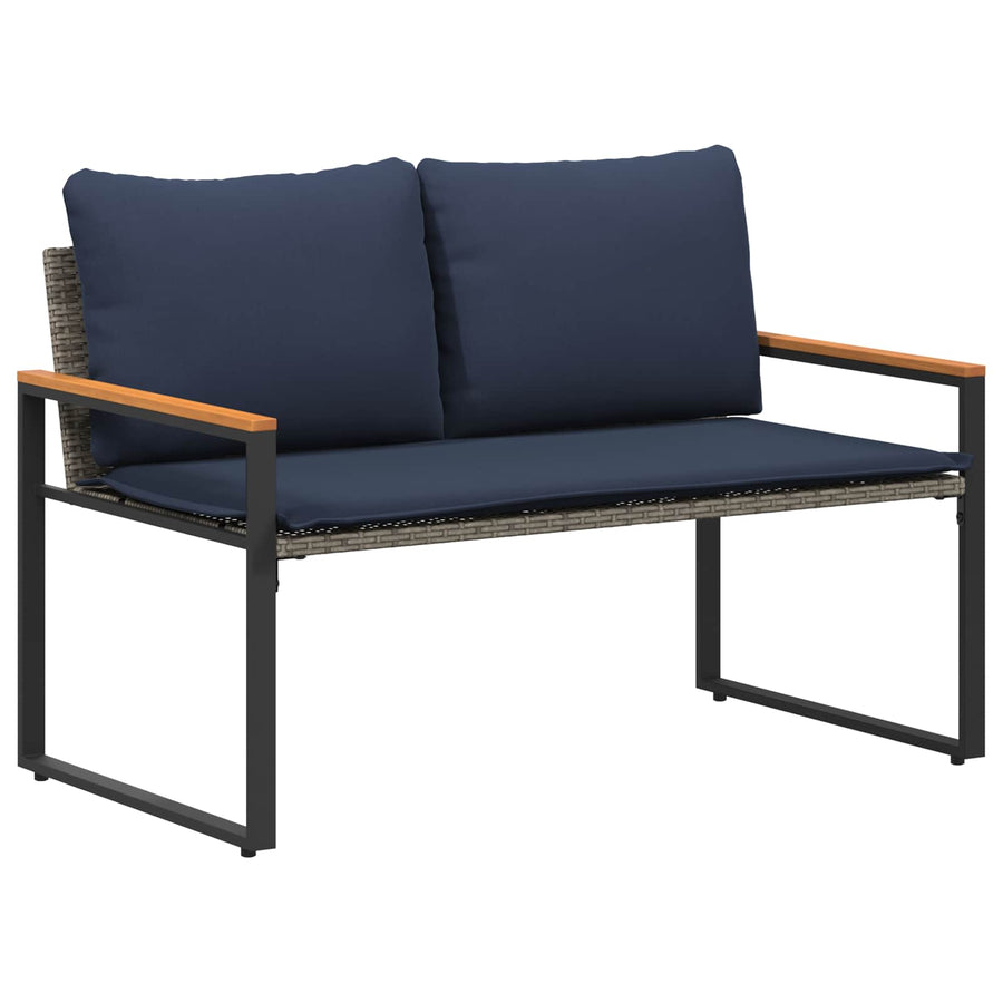 Bank Met Kussen 115 X 65 X 72 Cm Rattan grijs en marineblauw
