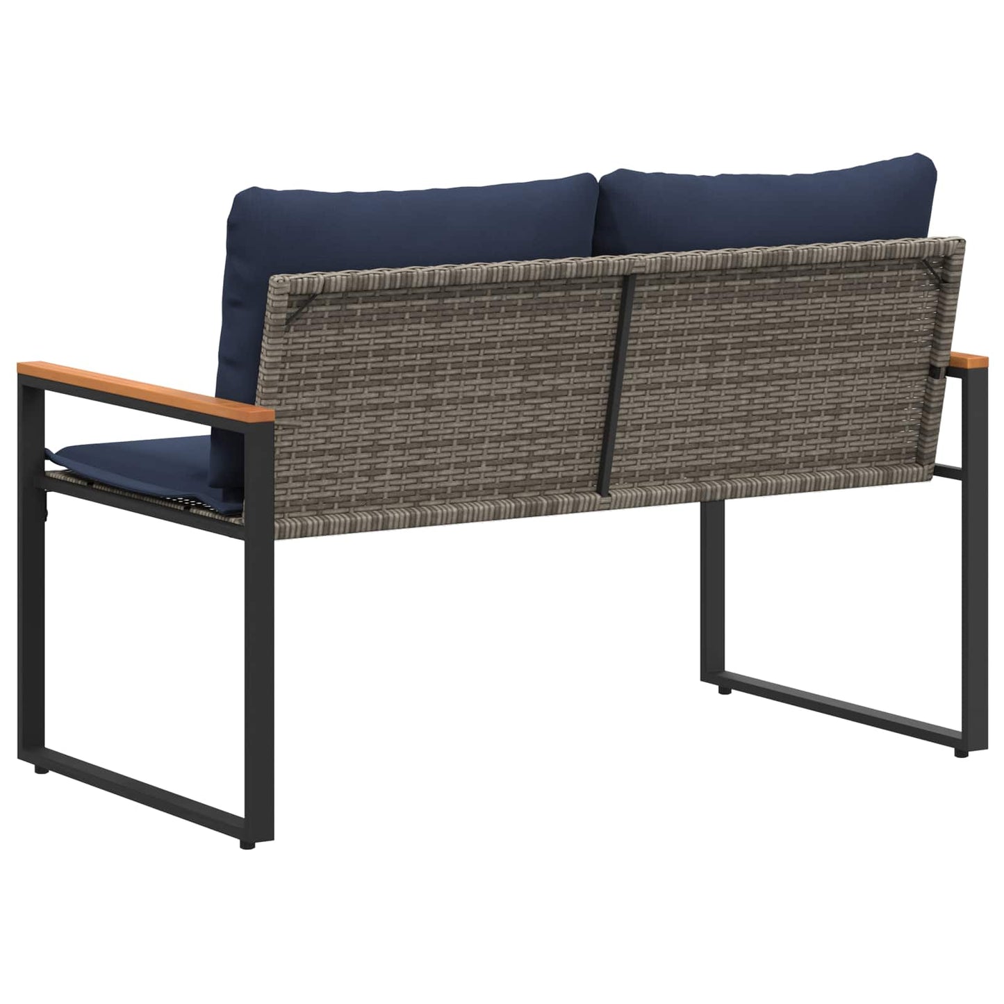 Bank Met Kussen 115 X 65 X 72 Cm Rattan grijs en marineblauw