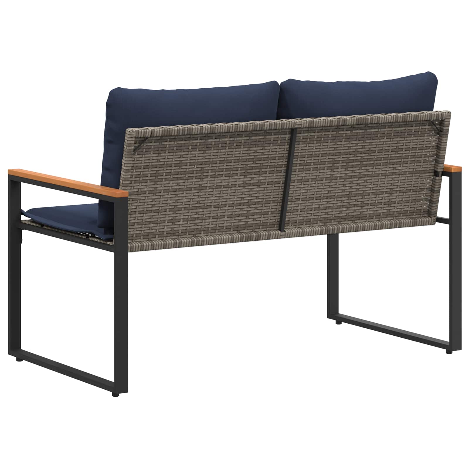Bank Met Kussen 115 X 65 X 72 Cm Rattan grijs en marineblauw