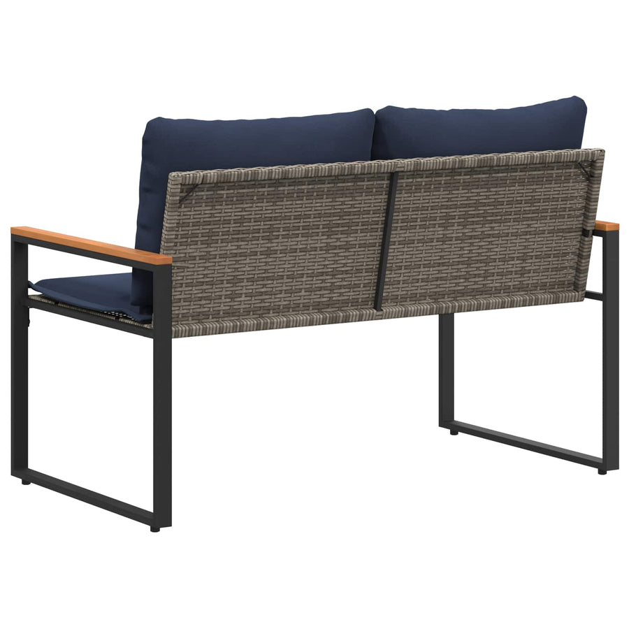 Bank Met Kussen 115 X 65 X 72 Cm Rattan grijs en marineblauw