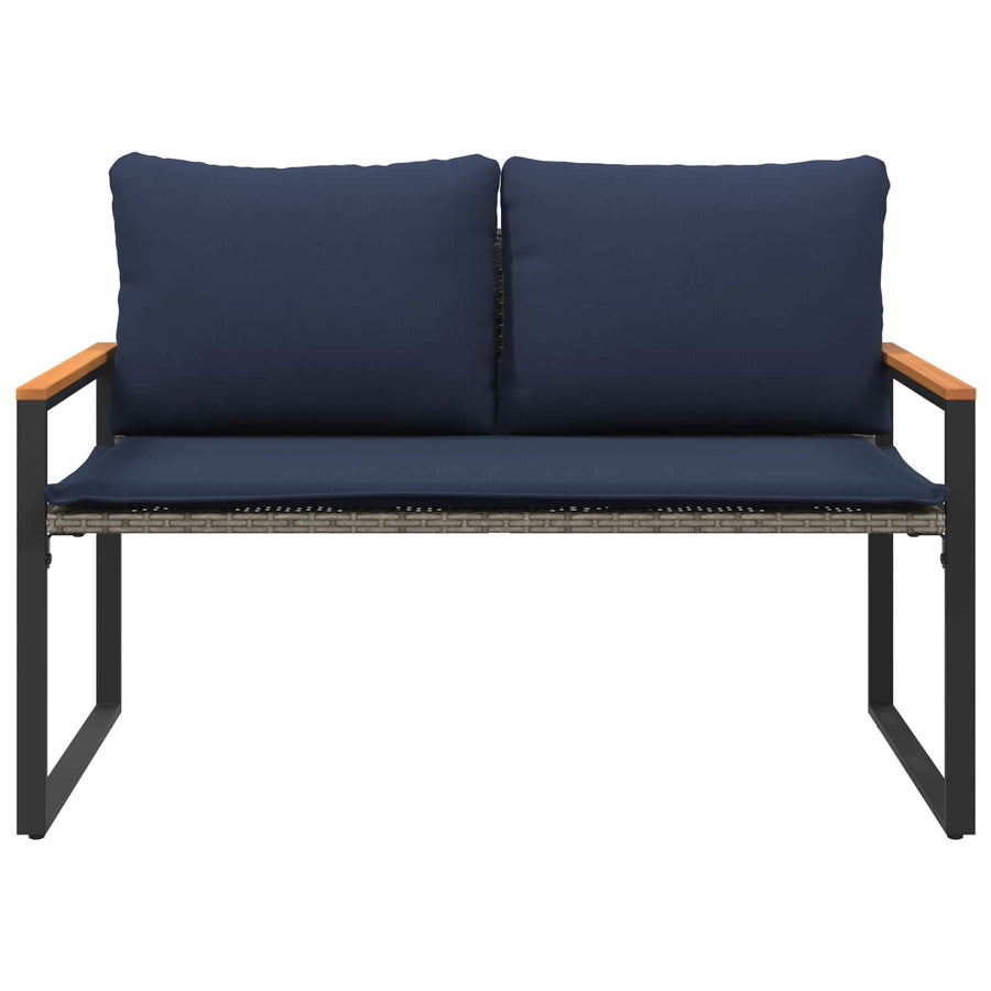 Bank Met Kussen 115 X 65 X 72 Cm Rattan grijs en marineblauw