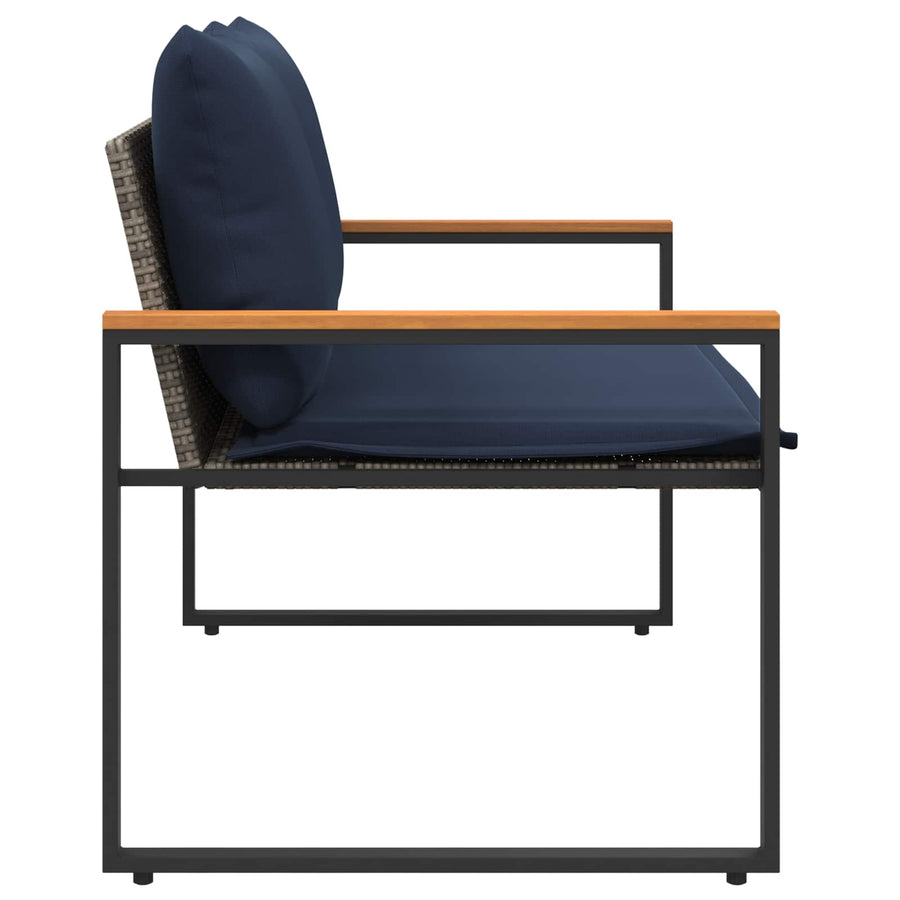 Bank Met Kussen 115 X 65 X 72 Cm Rattan grijs en marineblauw