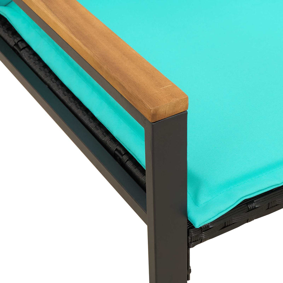 Bank Met Kussen 115 X 65 X 72 Cm Rattan Zwart en turquoise