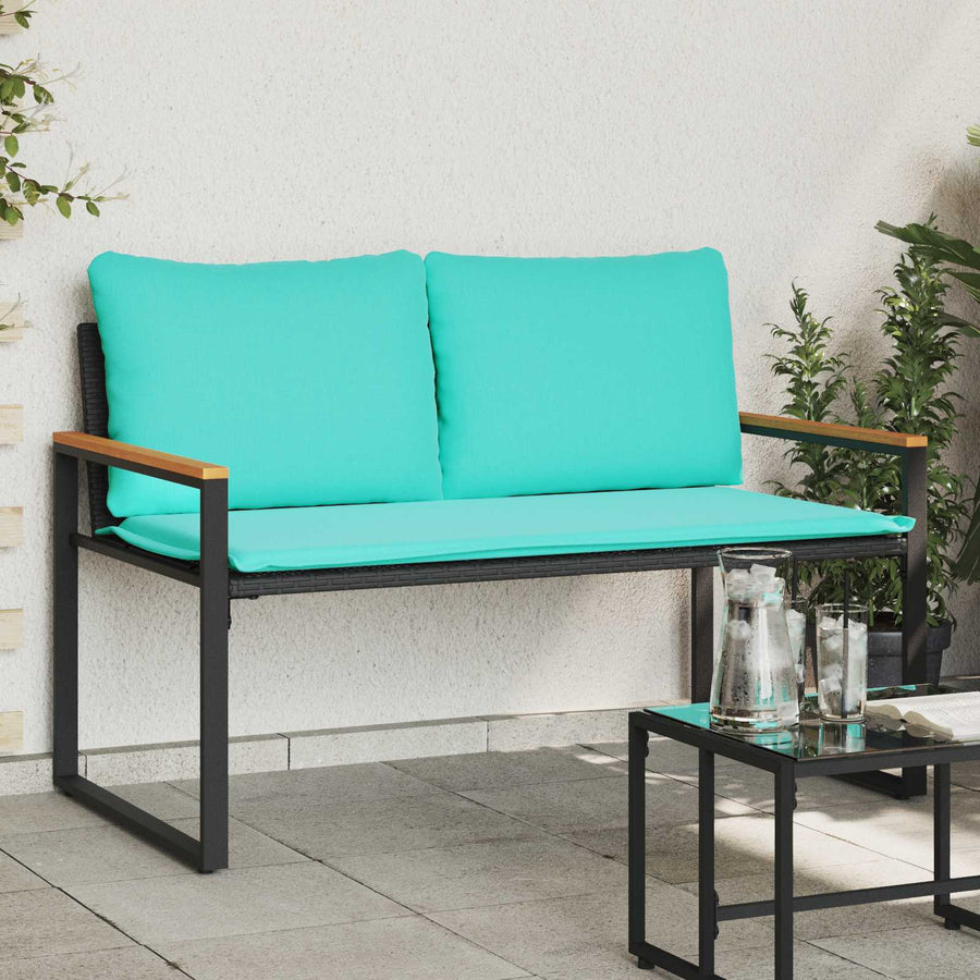 Bank Met Kussen 115 X 65 X 72 Cm Rattan Zwart en turquoise