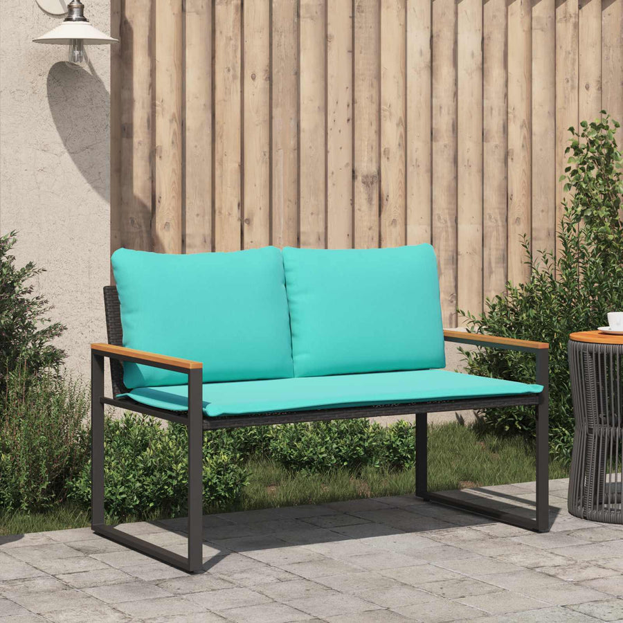 Bank Met Kussen 115 X 65 X 72 Cm Rattan Zwart en turquoise