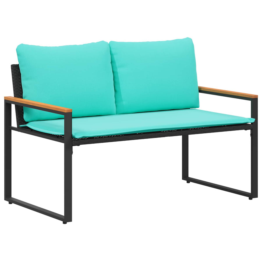 Bank Met Kussen 115 X 65 X 72 Cm Rattan Zwart en turquoise