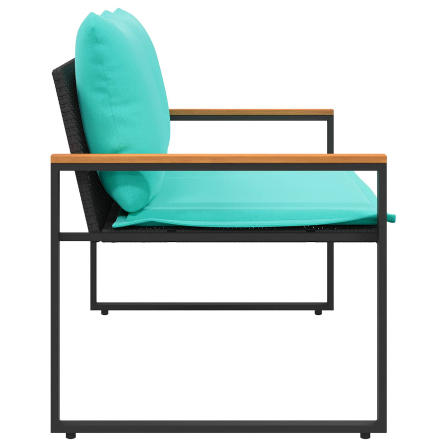 Bank Met Kussen 115 X 65 X 72 Cm Rattan Zwart en turquoise