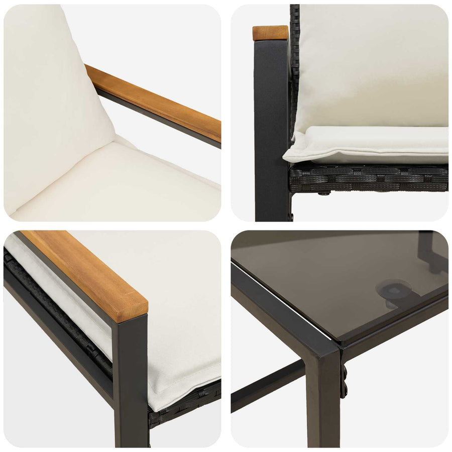 Meubelsets Met Kussen 3 Pcs En Cream Wit Rattan Zwart en crèmewit