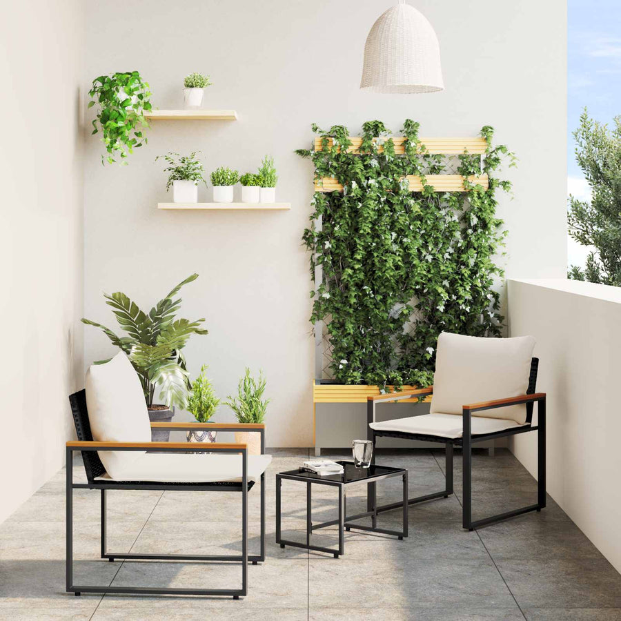 Meubelsets Met Kussen 3 Pcs En Cream Wit Rattan Zwart en crèmewit