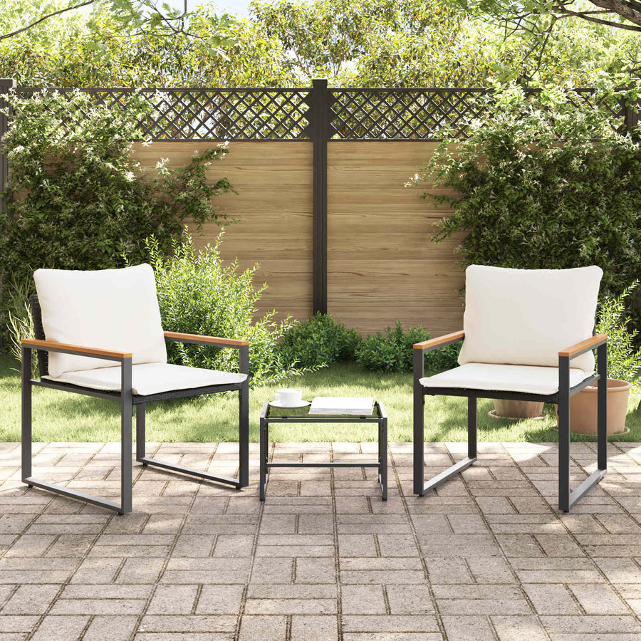 Meubelsets Met Kussen 3 Pcs En Cream Wit Rattan Zwart en crèmewit