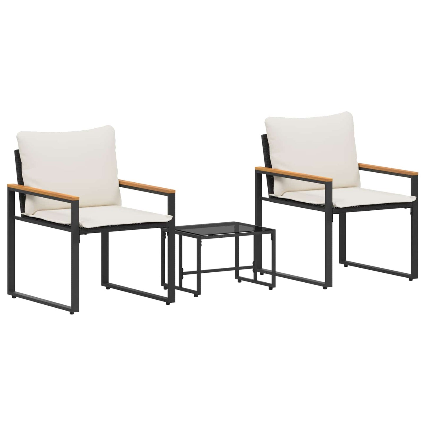 Meubelsets Met Kussen 3 Pcs En Cream Wit Rattan Zwart en crèmewit