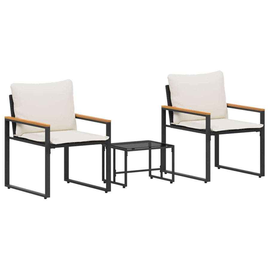 Meubelsets Met Kussen 3 Pcs En Cream Wit Rattan Zwart en crèmewit