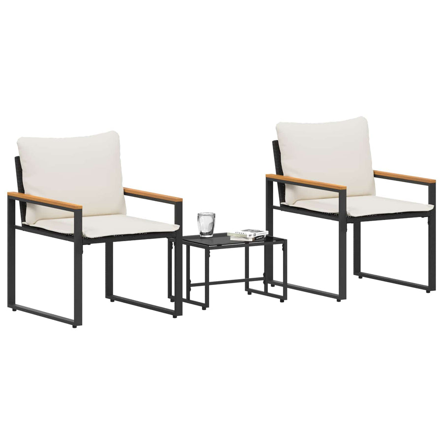 Meubelsets Met Kussen 3 Pcs En Cream Wit Rattan Zwart en crèmewit