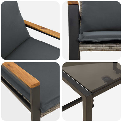 Meubelsets Met Kussen 3 Pcs Rattan grijs en donkergrijs