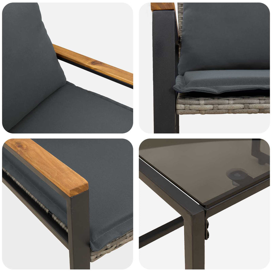 Meubelsets Met Kussen 3 Pcs Rattan grijs en donkergrijs