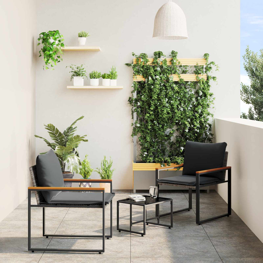 Meubelsets Met Kussen 3 Pcs Rattan grijs en donkergrijs