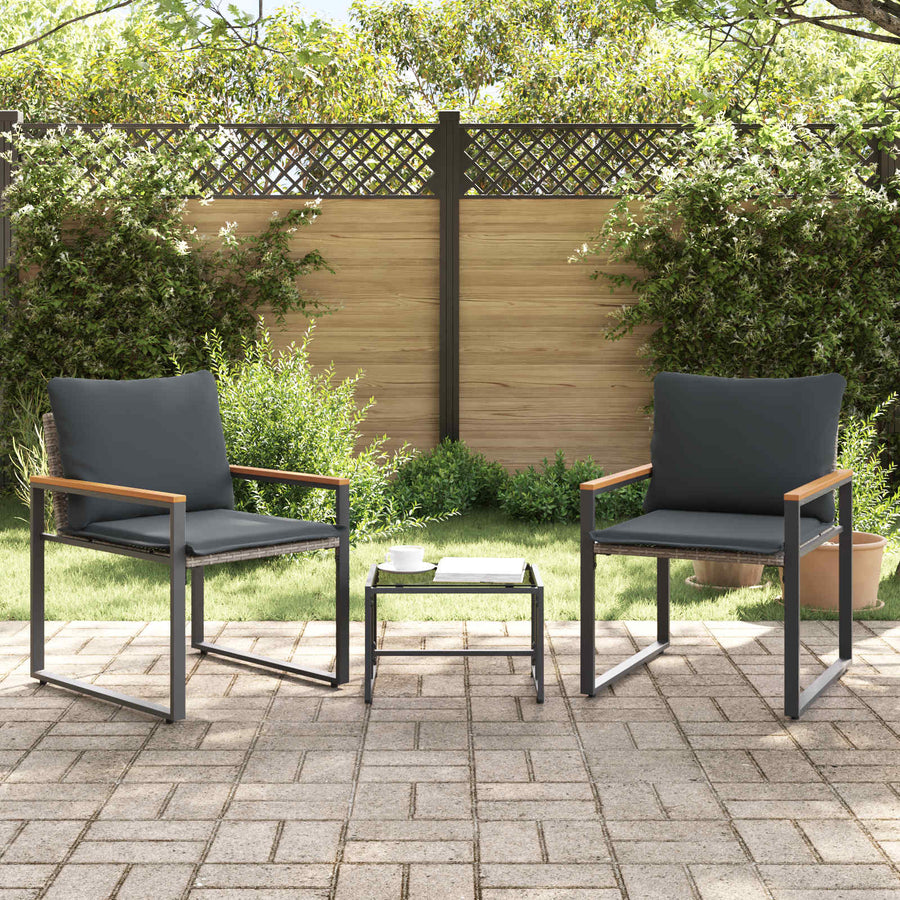 Meubelsets Met Kussen 3 Pcs Rattan grijs en donkergrijs