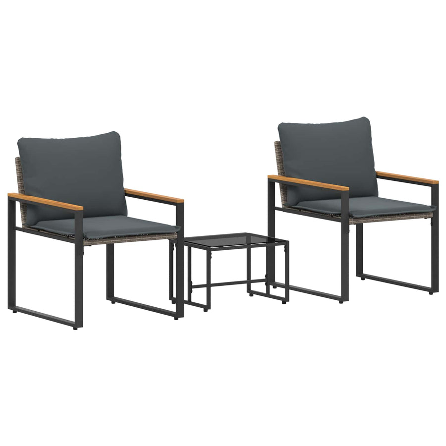 Meubelsets Met Kussen 3 Pcs Rattan grijs en donkergrijs
