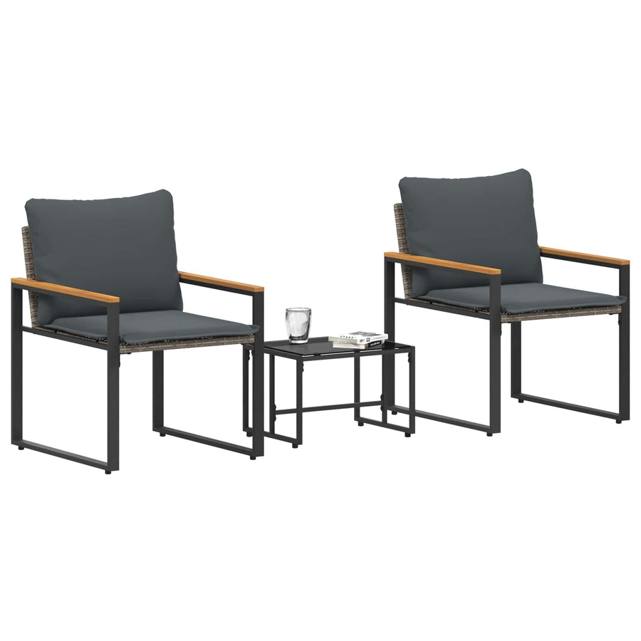 Meubelsets Met Kussen 3 Pcs Rattan grijs en donkergrijs