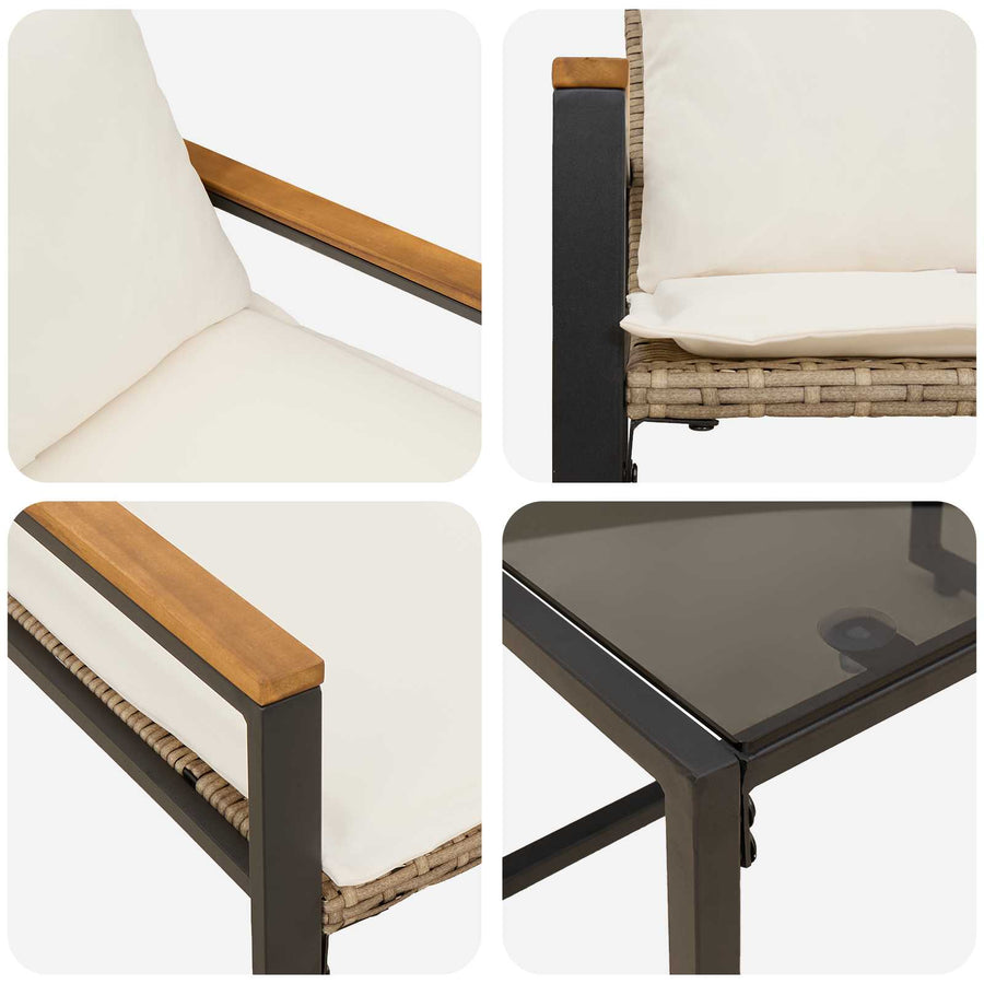 Meubelsets Met Kussen 3 Pcs En Crème Wit Rattan beige en crèmewit