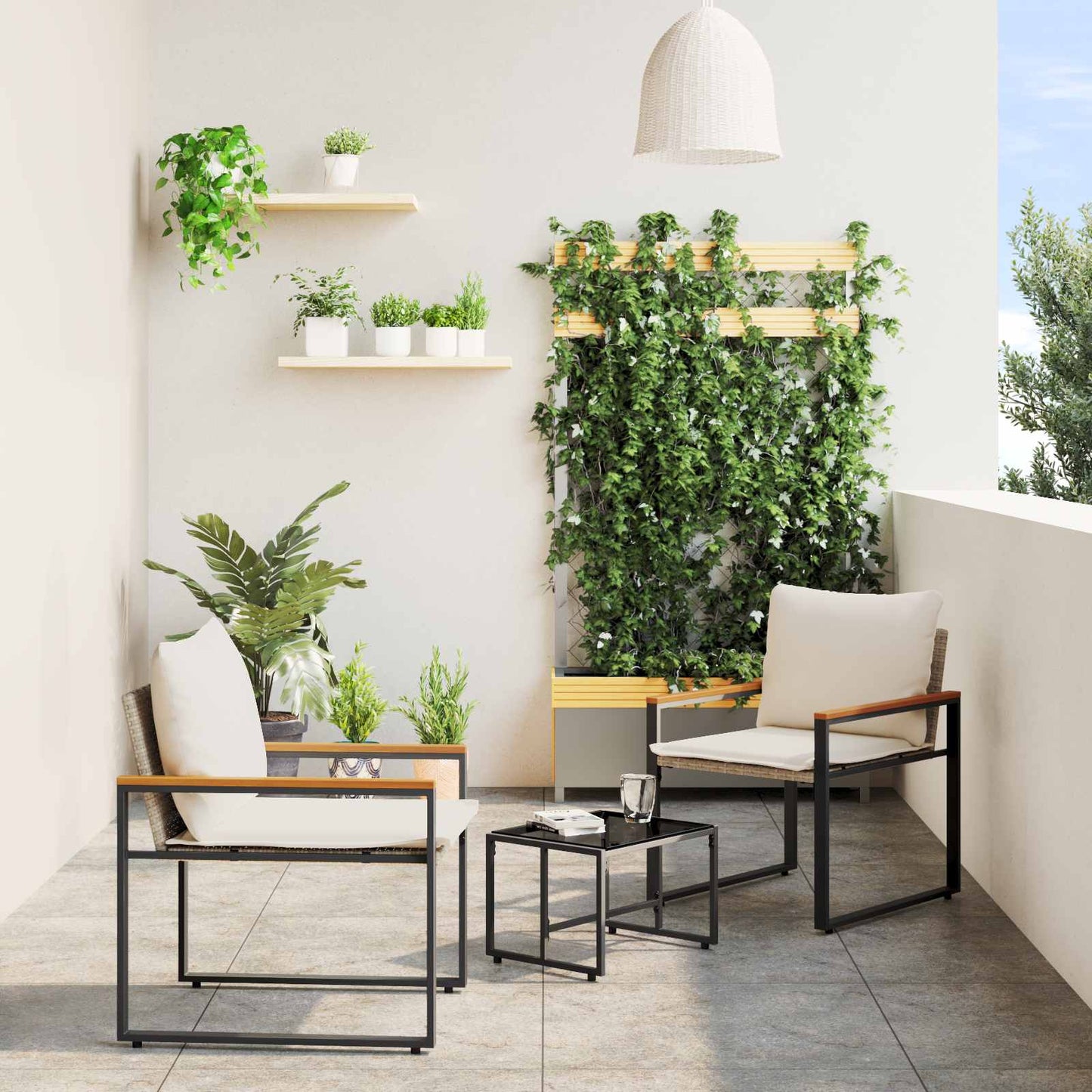 Meubelsets Met Kussen 3 Pcs En Crème Wit Rattan beige en crèmewit