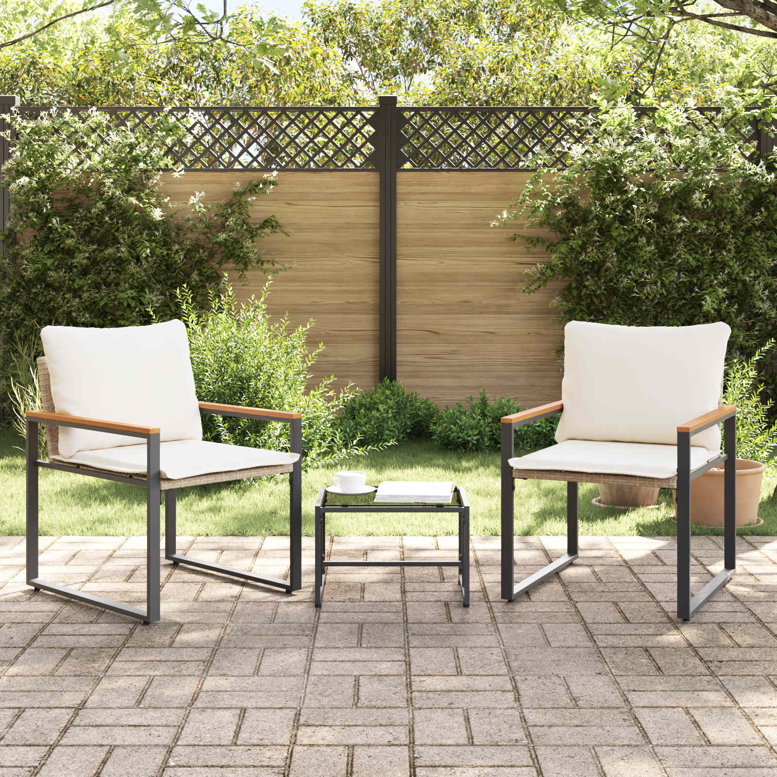 Meubelsets Met Kussen 3 Pcs En Crème Wit Rattan beige en crèmewit