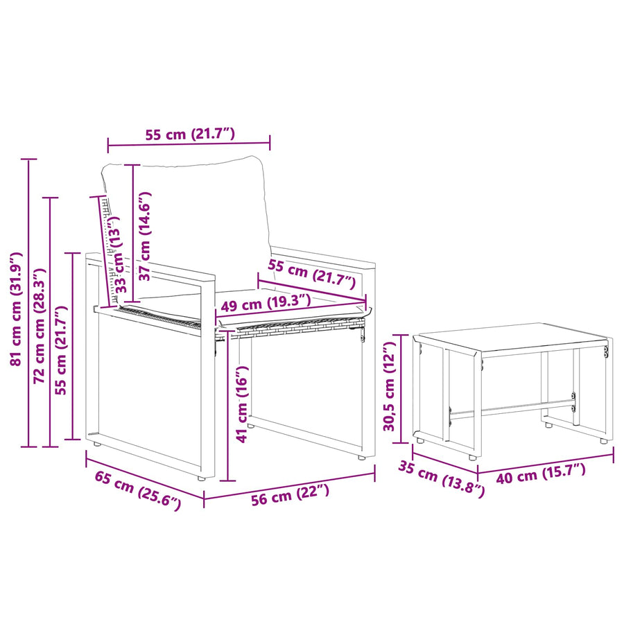 Meubelsets Met Kussen 3 Pcs En Crème Wit Rattan beige en crèmewit