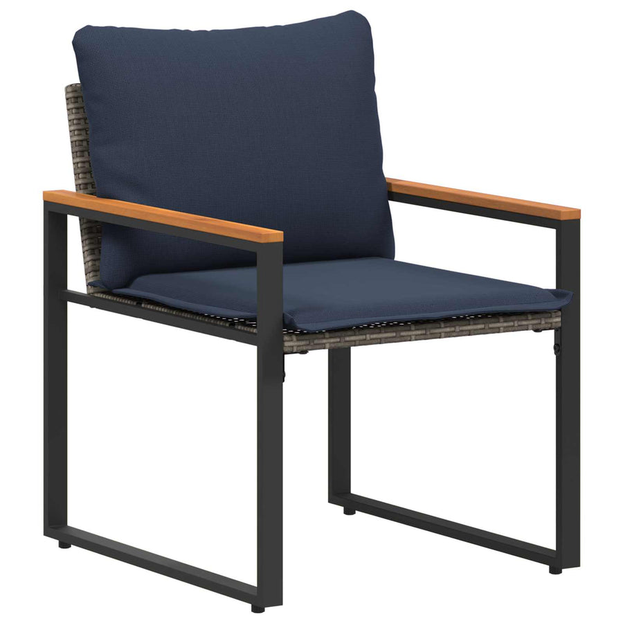Meubelsets Met Kussen 3 Pcs Rattan grijs en marineblauw