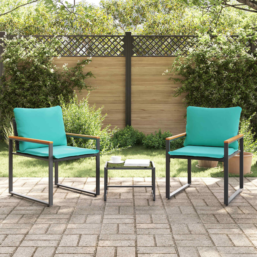 Meubelsets Met Kussen 3 Pcs Rattan Zwart en turquoise