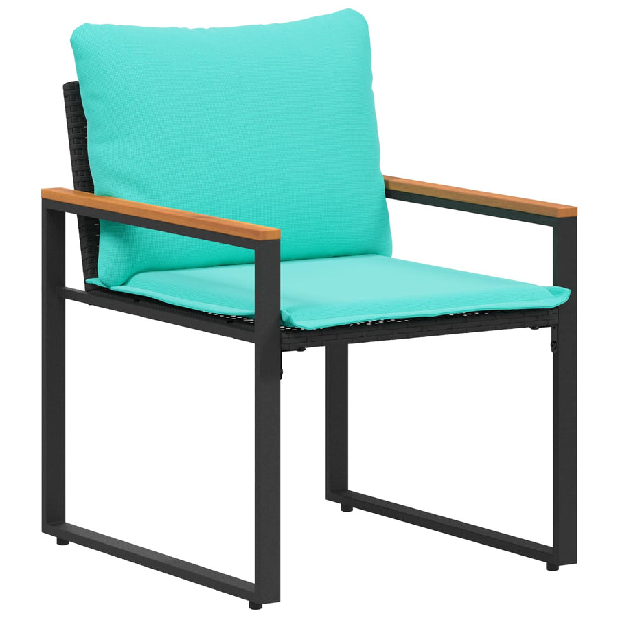Meubelsets Met Kussen 3 Pcs Rattan Zwart en turquoise
