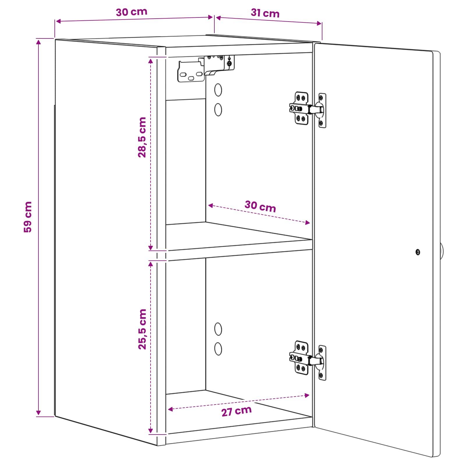 Badkamer wandkast EDE Gerookt eiken 30 x 31 x 59 cm