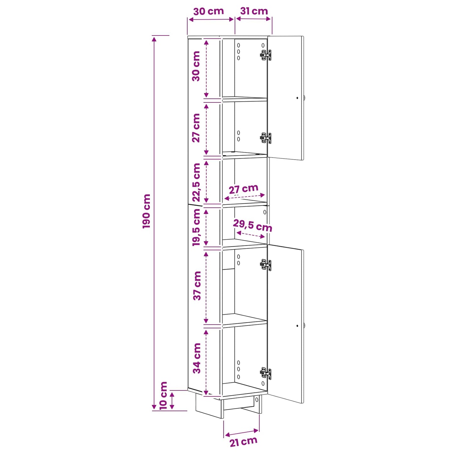 Badkamerkast met Open Plank EDE Zwart 30 x 31 x 190 cm