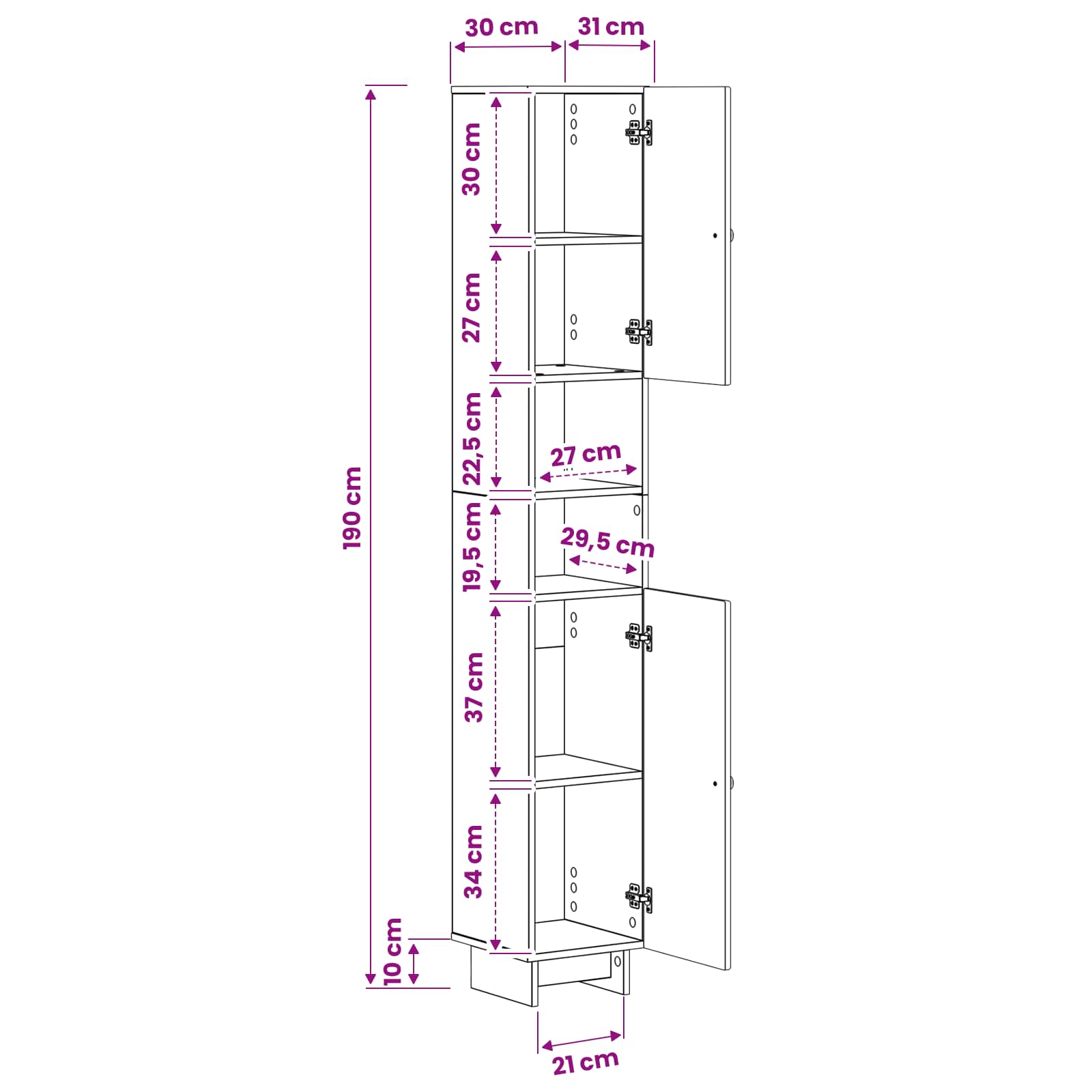 Badkamerkast met Open Plank EDE Gerookt eiken 30 x 31 x 190 cm