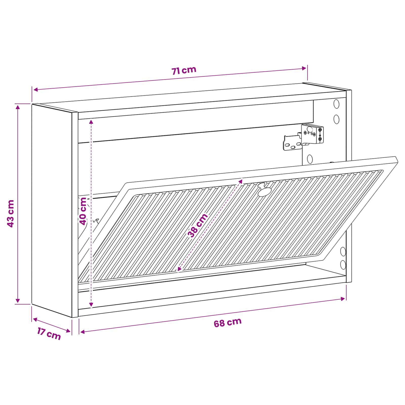 Wandgemonteerde Schoenkast EDE 71 x 17 x 43 cm Bewerkt hout Wit