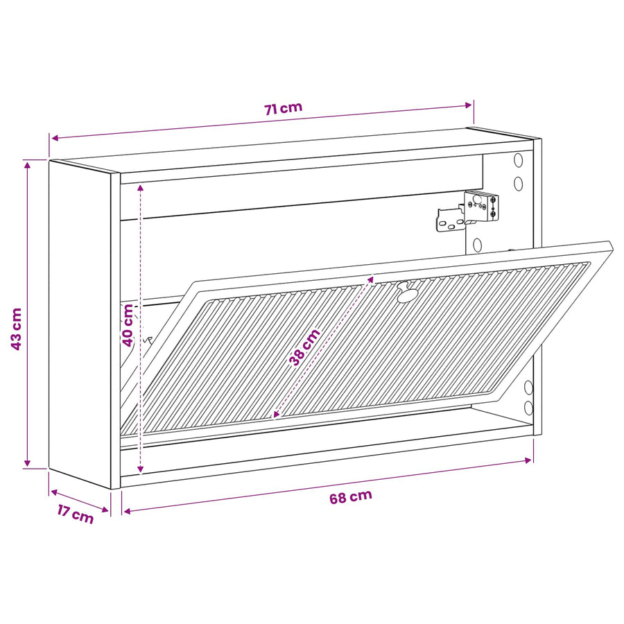 Wandgemonteerde Schoenkast EDE 71 x 17 x 43 cm Bewerkt hout
